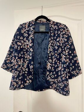 MARCS Navy Floral-Leopard Open Blazer with Blush Accents